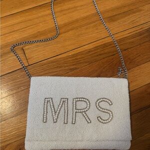Elegant White Beaded 'MRS' Clutch